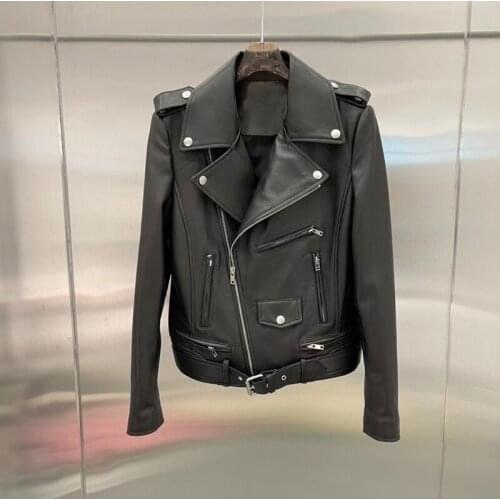 Coat Women Spring Korean Genuine Leather Jacket New Arrival Locomotive Model Short Clothes Female Outerwear Turn-Down Collar