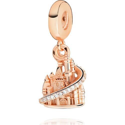 Lady Gift 925 Sterling Silver Beads Fit Original Pandora Bracelets Rose Golden Castle Dangle Charm Women DIY Fashion Jewelry