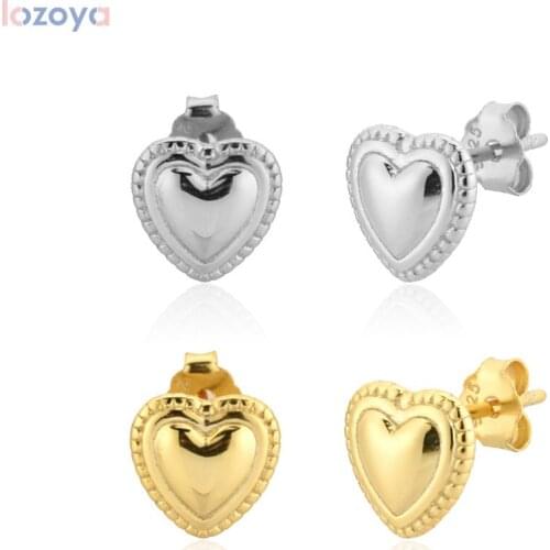 LOZOYA 925 Sterling Silver Gold Heart Jewelry Rock Punk Piercing Stud Earring Rock Punk Wedding Piercing Fashion Jewelry