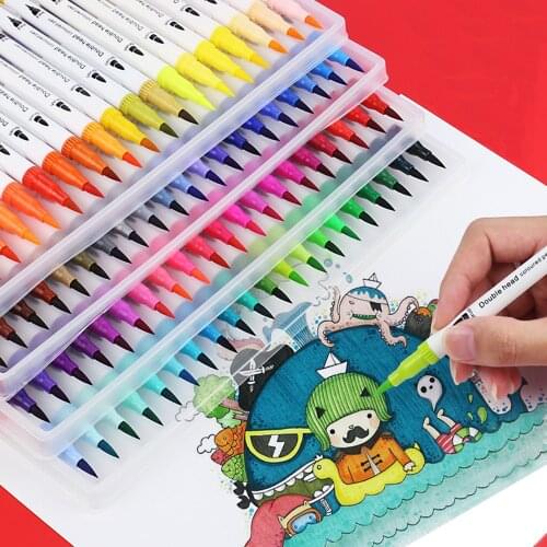 12/ 24/36/48/60/80/100 Double-sided Color Marker Pen Soft Nib Color Watercolor Pen Art Supplies Children Gift Painting Set