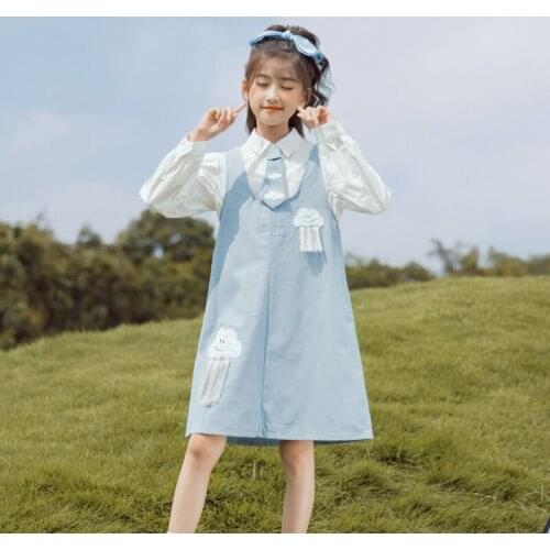 Teen Girls Cute Clothing Sets 5-14 Years Children Costumes for Kids Rainbow Tassel Suspender Skirt+Blouses New Fashion Clothes