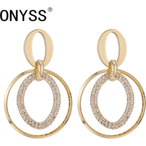 ONYSS Fashion Brand Big Cross Earrings New CZ Rhinestone 14K Gold plated Pendants Hoops Luxury Jewelry Earrings Trend 2021 Women