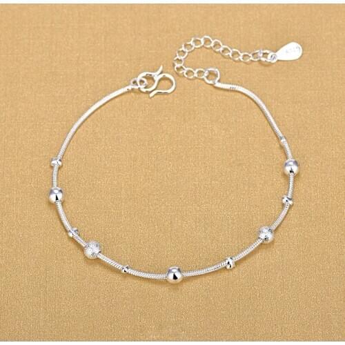 925 Sterling Silver Simple Elegant Adjustable Chain Round Bead Bracelets Jewelry For Woman Party Accessories sl109