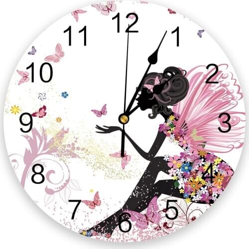 Cartoon Butterfly Girl PVC Wall Clock Wall Decorations Living Room Digital Clock Home Decor Wall Clock Modern Design