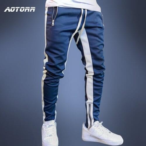 Mens Joggers Pants Fitness Men Sportswear Tracksuit Bottoms Skinny Sweatpants Casual Trousers Gyms Side Stripe Track Pants 2020