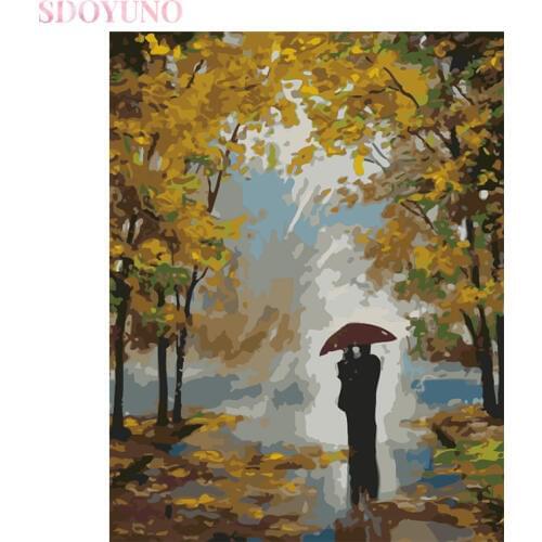SDOYUNO Frame DIY oil painting by numbers for adults Maple leaf tree landscape pictures by numbers unique gift for home decor