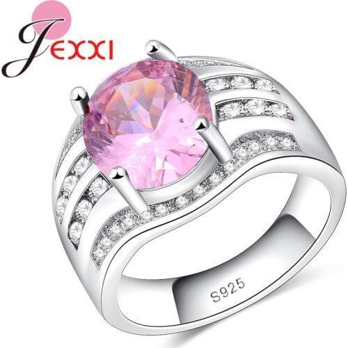 New Vintage Unique Women Ring Girls Casual Daily Jewelry Pink Zircon 925 Sterling Silver Rings Drop Shipping