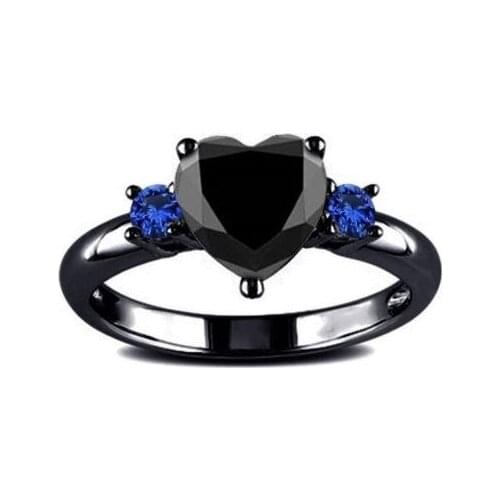 Sue Phil 2020 New Gun Black Color electroplating with Black Love Heart Zircon Charm Rings Drop Shipping
