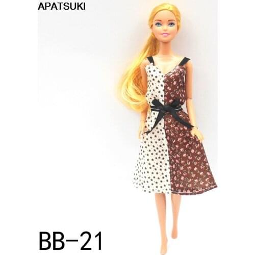 White Brown Patchwork Floral Fashion Doll Clothes For Barbie Doll Outfits Party Dress 1/6 Dolls Accessories Toys For Children