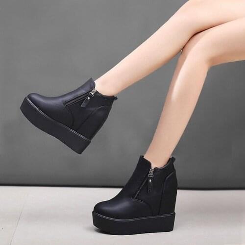Autumn winter thick-soled inner heightening ankle boots women super high heel non-slip double side zipper Martin boots C599