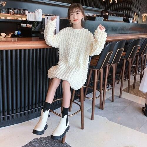 Autumn New Kids Clothes Girls Dress Long Sleeve One Piece Korean Children Dresses Bubble Dress