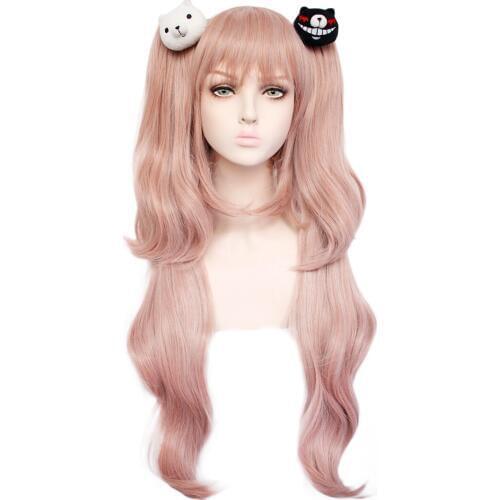 Women Anime Dangan Ronpa Enoshima Junko Wig Danganronpa Hair Halloween Women Wigs + White Black Bear Hairpins Cosplay Costume