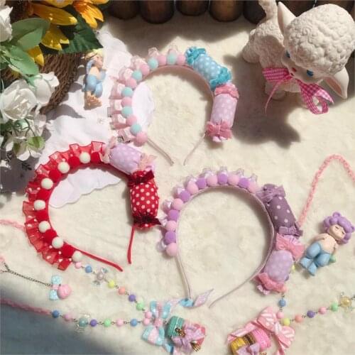 Candy lace hair ball Lolita hand made sweet kc simple wild multi-color headband