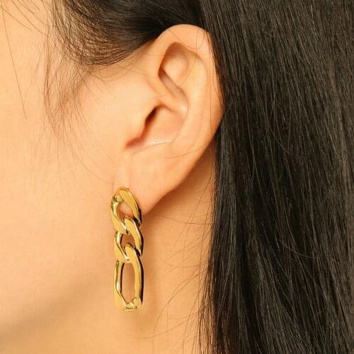Gold Plated Stainless Steel Drop Earring For Women Female New Trend Long Curb Chain Link Earrings Jewelry