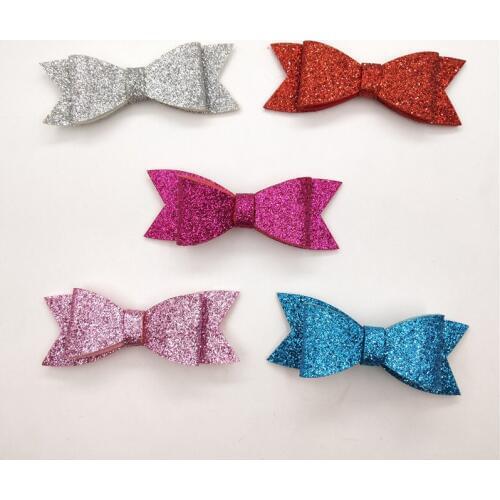 Multicolors Glitter Bowknot Shape Patches 8.5x3cm 20pcs/lot Padded Appliques Hair/Hat Decorative Ornament