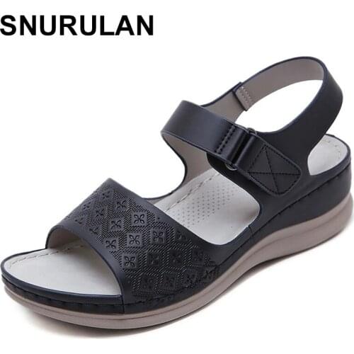 SNURULANBeach gladiator sandals womens shoes wedges platform casual comfortbale ladies sandals Brown work outdoor 4.5cm heel