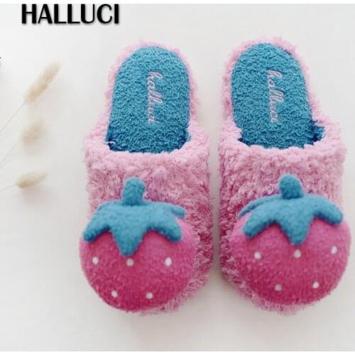New Japanese sweet strawberry home shoes women cozy home slippers non-slip cute comfortable indoor slides woman cotton shoes