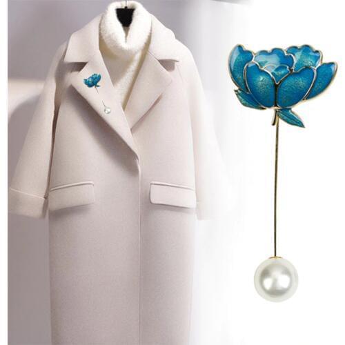 Top Quality Gold Metal Lotus Leaf Enamel Brooch Female Clothes Shirt Simulated-Pearl Brocade Sweater Shawl Buckle Pins Jewelry