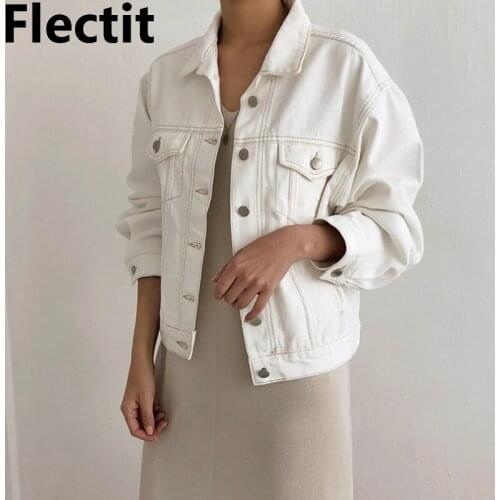 Flectit Boyfriend Denim Jacket Vintage Collared Long Sleeve Button-up Womens Jackets Jean Coats Casual Outerwear