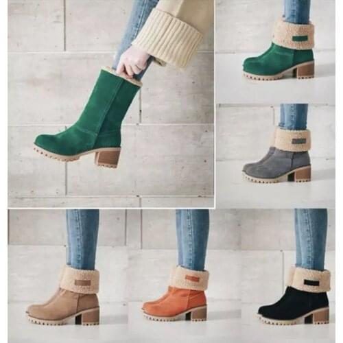 43 Size womens boots 2020 autumn/winter mid-tube thick heel suede snow boots women cotton boots