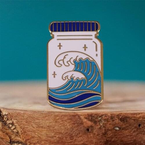 Sea Wave In Jar Badge Surf Dude Pin A great gift for any ocean