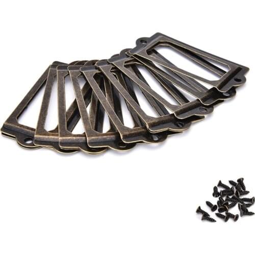 12Pcs Antique Brass Metal Label Pull Frame Handle File Name Card Holder For Furniture Cabinet Drawer Box Case With Screws Set