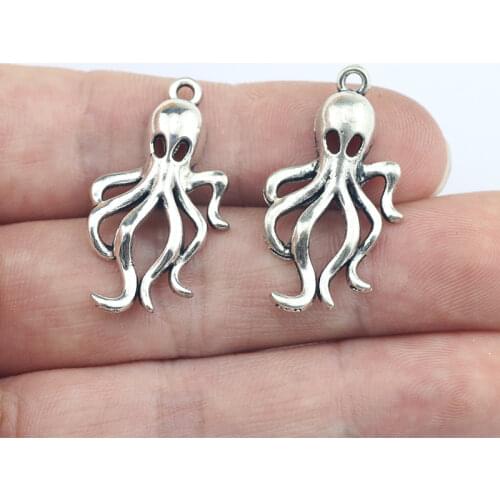 Newest 12Pieces 31*17mm Mixed Alloy Antique Silver Color Octopus Charms Necklace Pendant Accessory For DIY Jewelry Making