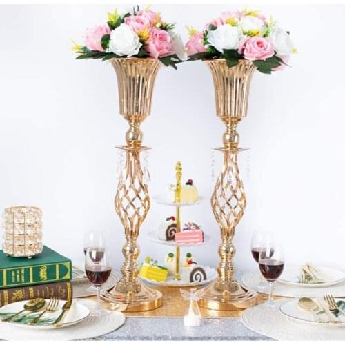 20pcs)Tall Metal Wedding Centerpieces for Reception Tables, Gold Flower Vase Stand, Base Decortion for Party, Events, Birthday