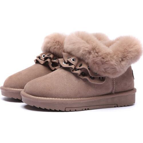 New Fashion Matte Leather Warm Winter Boots Women Snow Boots Round Head Light Comfort Flat Boots Ruffled Short Boots Snow Shoes