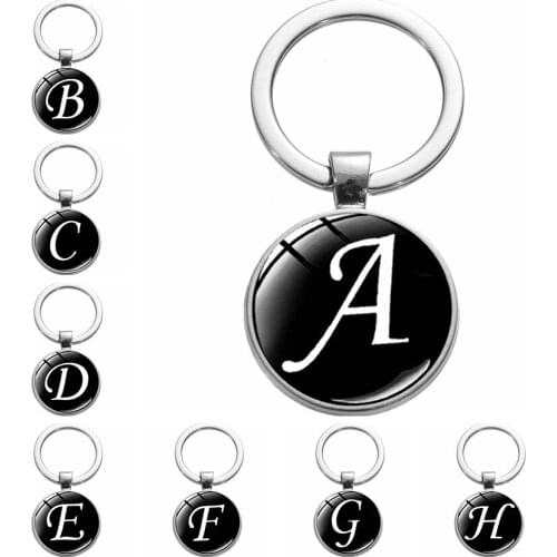 26 English Letters Time Gem Pendant Key Pendant Metal Alloy Keychain Gift