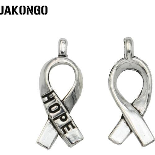 30pcs Tibetan Silver Plated Hope Cancer Ribbon Charms Pendants for Jewelry Making Bracelet DIY Handmade 19x8mm