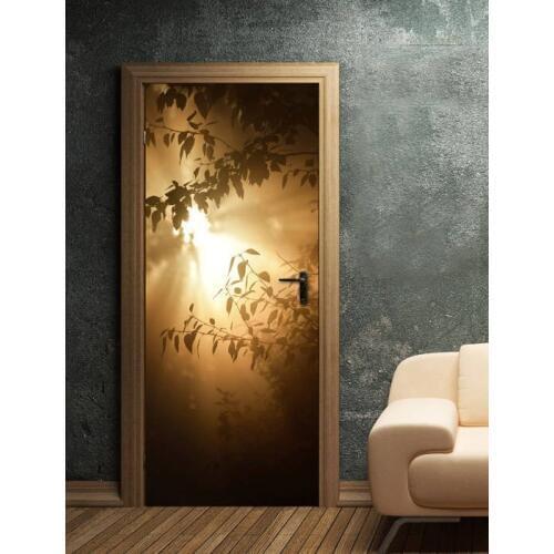 3D Customized Sunshine Leaf CDoor Mural Wallpaper mural Wall Print Decal Wall Mural Photo self adhesive door wrap