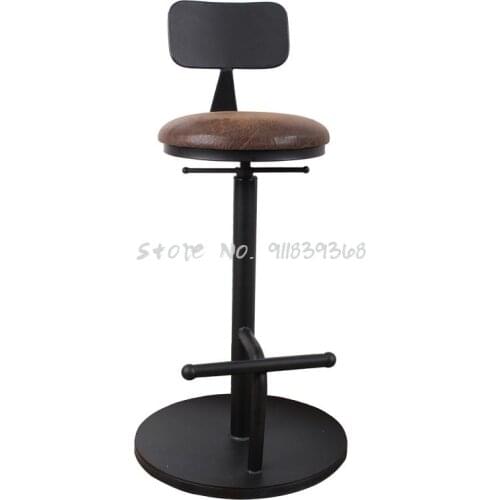 Iron Back Bar Chair 360 Degree Rotation Lift Chair Solid Wood High Stool Family Bar Stool Front Desk Bar Chair
