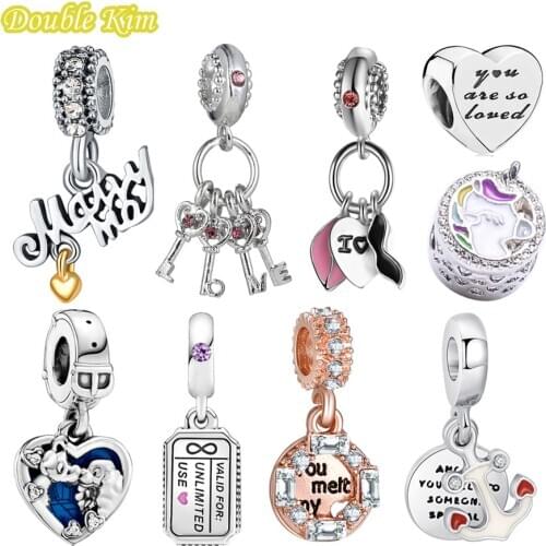 Charm Pendant Bracelet Alloy Zircon Stone Marry Me Letter Sliver Color Fit Brand for Girl Fashion Jewelry DIY Valentines Day