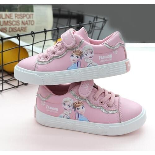 Disney Spring New Children Shoes Girls Sneakers Frozen Princess Kids Shoes For Girl Casual White Leather Kids Sneakers For Girls