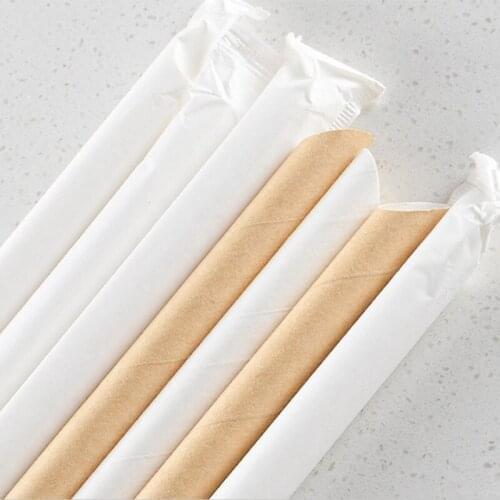 Lenght 210 MM Individually Paper Wrapped Paper Straws Solid Plain White Brown For Party Drinking Restaurant Coffee Bar