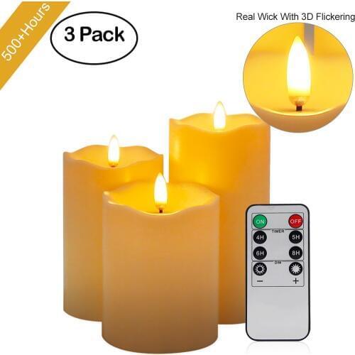 Home Decor 3Pcs/set Cylindrical Remote Control Timed Flameless LED Candle Light For Party LED Candles Valentines Day Party