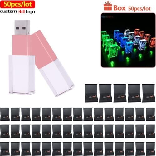 50pcs/lot pen drive 128G usb memory stick 32G free 3d logo 64G 16G Crystal usb flash pen 8G cle usb flash drive For photography