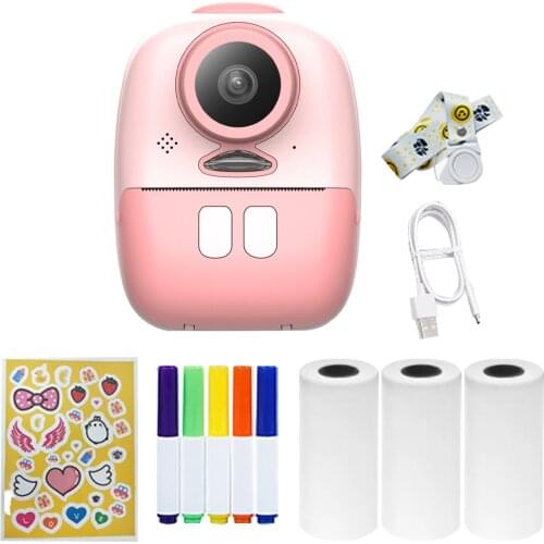 Photography 1080P HD Mini Digital Instant Camera Photo Printer with LED Light Print Paper 32G TF Card Support 10X Magnification