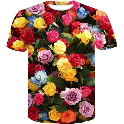 Rose flower 3D print T shirt 2021 new Hip Hop interesting T-shirt harajuku style t shirt Personality Daily Short sleeve 6xl