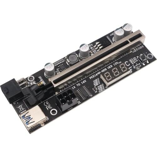 Riser Card PCIE Riser 1X to 16X Graphics Extension with Temperature Sensor for Bitcoin GPU Mining Powered Riser Adapter