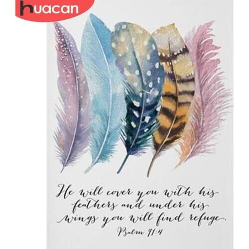 HUACAN 5D DIY Diamond Painting Bird Full Square Rhinestone Of Picture Feather Diamond Embroidery Text Home Decoration