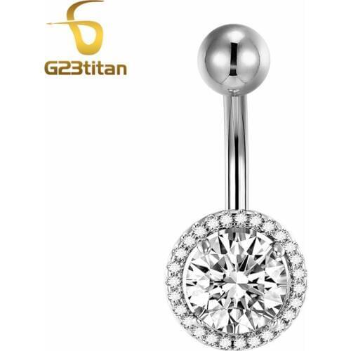 G23titan Big Crystal Belly Rings 14G Double Jewelled Curved Barbell Piercing for the Navel Titanium Piercing Body Jewelry