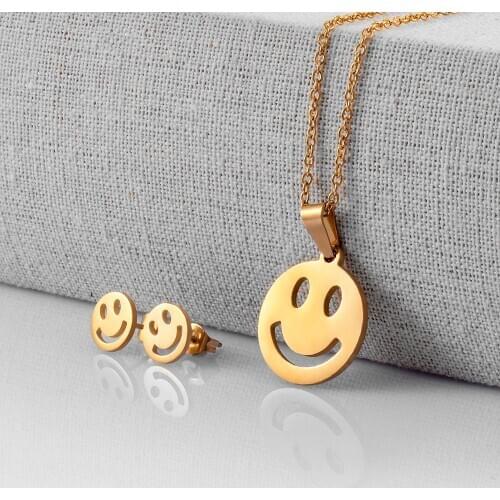 Stainless Steel New Pendant Earrings Necklace Set Smile Pattern Personality Ladies Jewelry