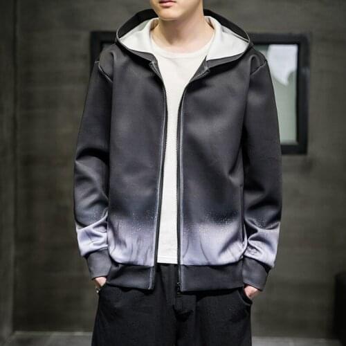 MrGB Mens New Chinese Style Crane Graphic Hooded Jacket Oversize Casual Vintage Fashion Male Coat Gradient Color Men Clothing