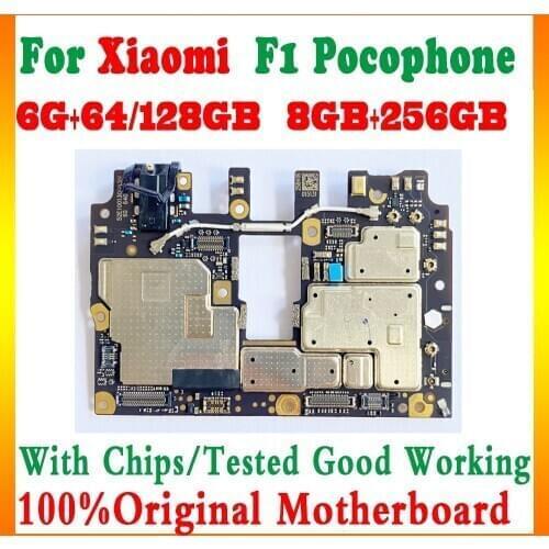 Full Tested Working For Xiaomi Pocophone Poco F1 Motherboard 64GB 128GB 256GB Circuit Board Plate With chips Android logic board