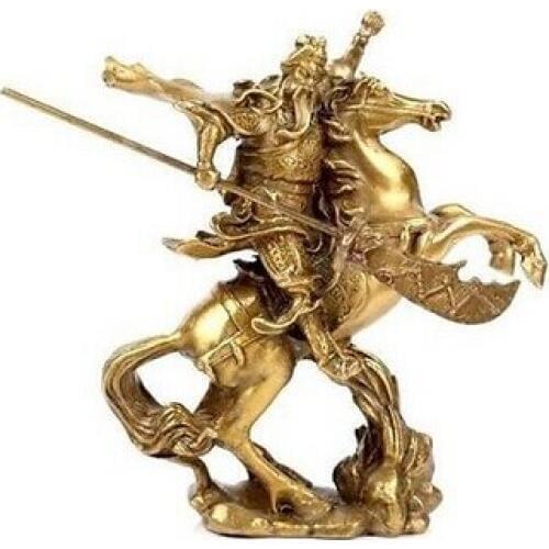 Copper Brass CHINESE crafts Asian Exquisite Chinese Ancient Hero Guan Gong Guan Yu ride on the horse statue