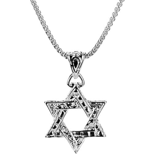 Fashion Hexagram Necklace Stainless Steel Star of David Pendant Retro Punk Metal Chain Necklaces Women Men Jewelry Gift-3
