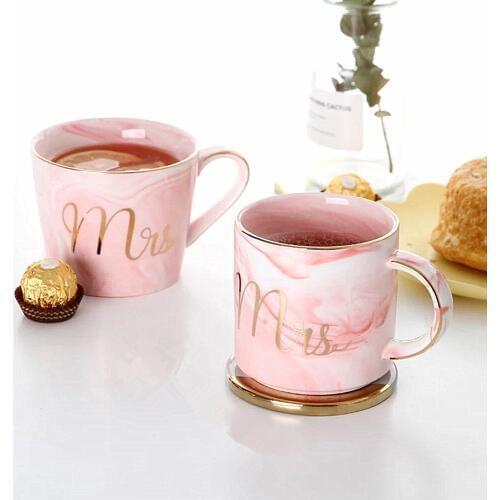 Marble Ceramic Mug Travel Coffee Mug Milk Tea Cups Creative Mr and Mrs Mugs Gold Inlay Breakfast Cup Couple Lovers Gift