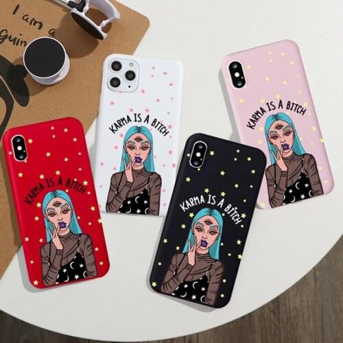 JAMULAR Funny Letter Karma is A Bitch Phone Case For iPhone XS MAX 11 Pro X 7 SE 2020 XR 8 6Plus Candy Color Soft Silicone Cover